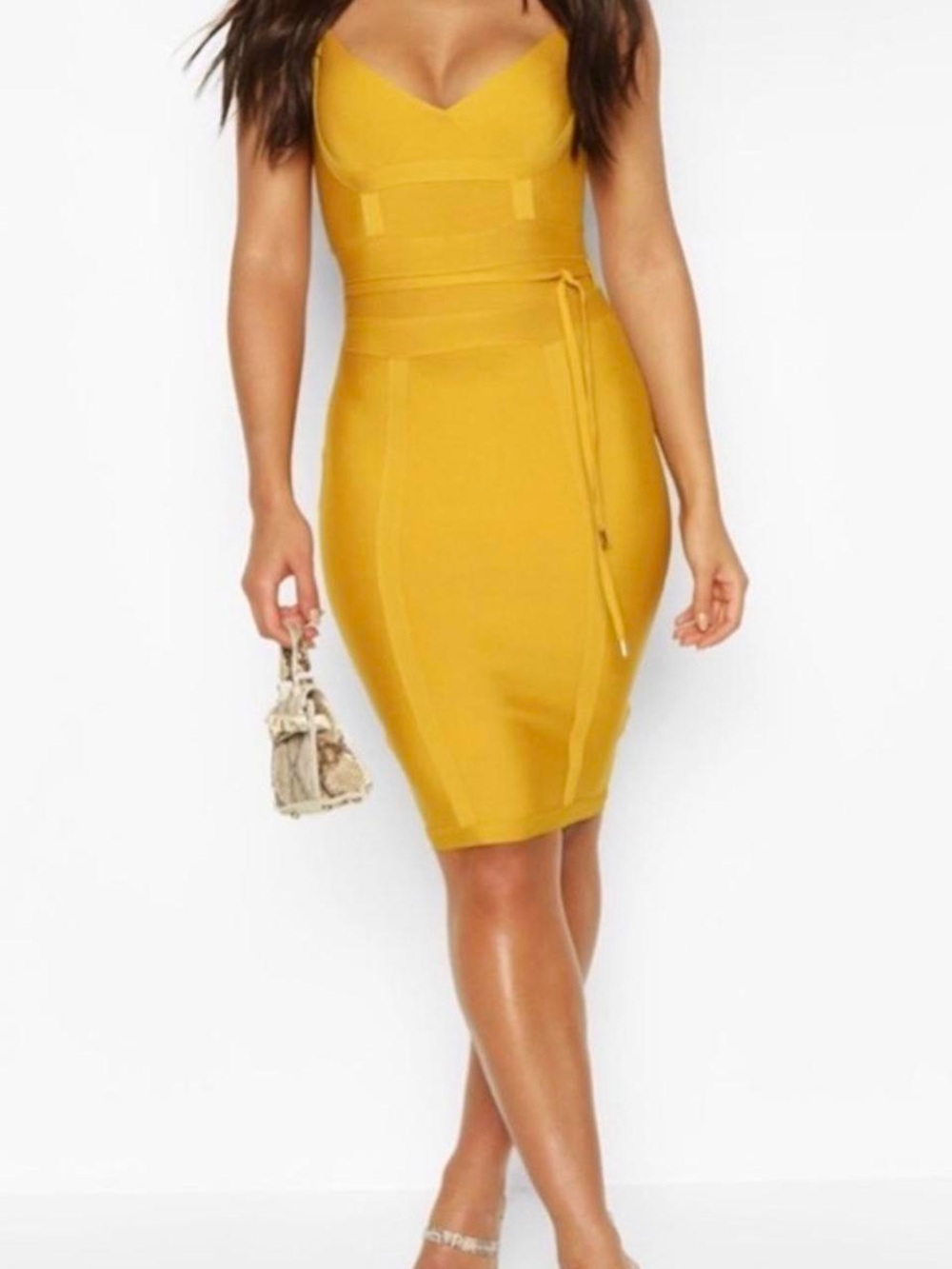 Mustard Yellow Sheath Dress with Sweetheart Neckline